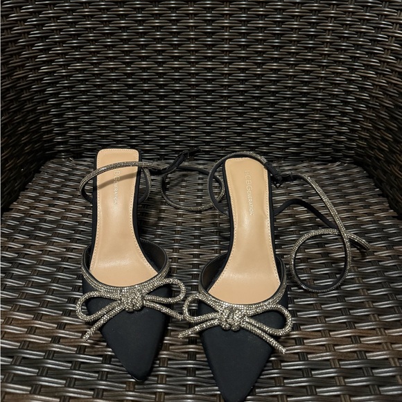 BCBGeneration Black Heels with Silver Bow - Picture 1 of 6